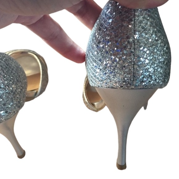 Silver Glitter Peep Toe Windsor Stiletto Heels Size 8.5 - Picture 4 of 4